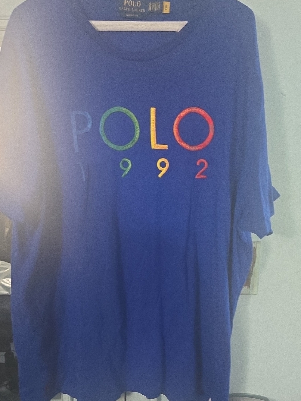 Ralph Lauren Blue 'POLO 1992' Multicolor Embroidered Tee